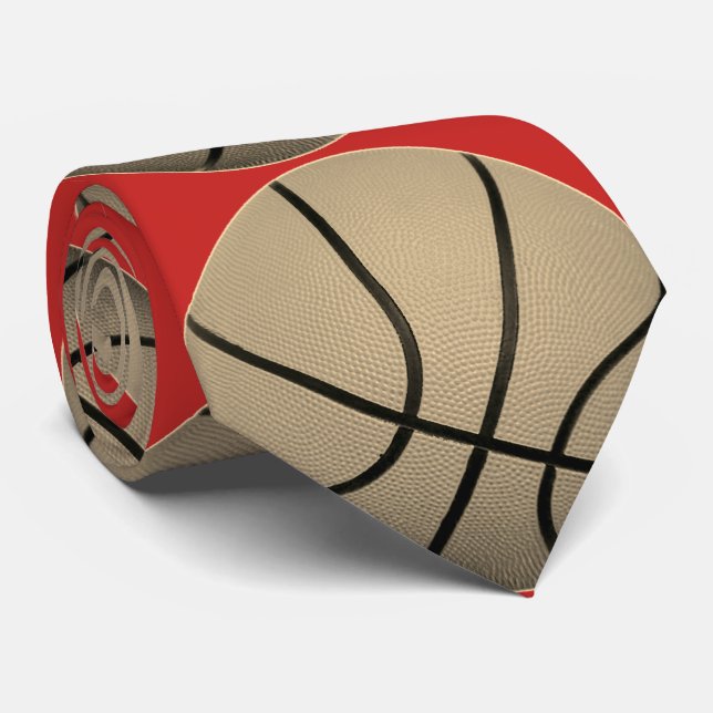 Basketball Pop Art Modern Creative Sepia Red Neck Tie (Rolled)