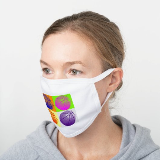 Basketball Pop Art Popular Sports White Cotton Face Mask (Angled)