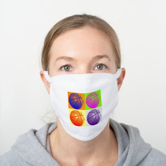 Basketball Pop Art Popular Sports White Cotton Face Mask (Worn)