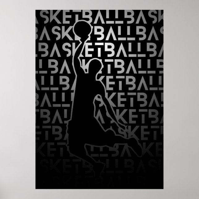 Basketball Poster | Black and White | Metal look (Front)