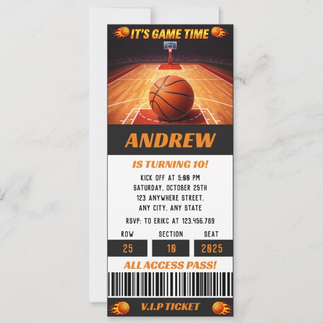 Basketball Pro Ball Birthday Party ticket Invitation (Front)