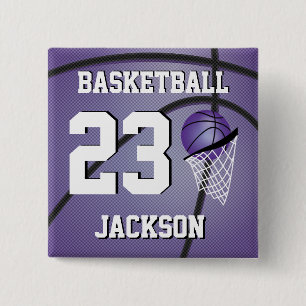 Basketball Purple and White   Personalize Pinback Button