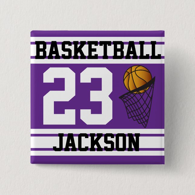 Basketball Purple & White Stripes | DIY Text Button (Front)