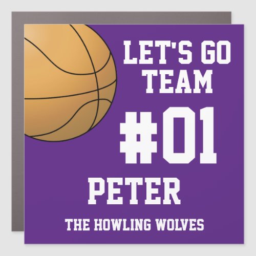 Basketball Purple White Team Colors Car Magnet