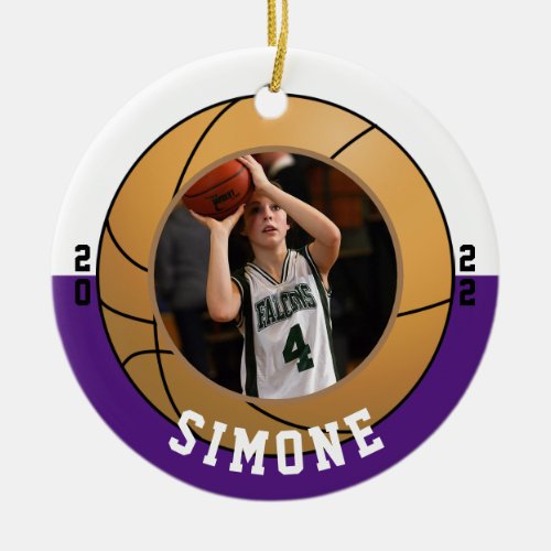 Basketball Purple White Team Colors Ceramic Ornament