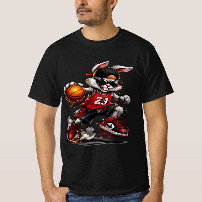 Basketball Rabbit Street Style Graphic T-Shirt  (Front)