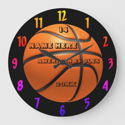 Basketball rainbow color clock with Player Name