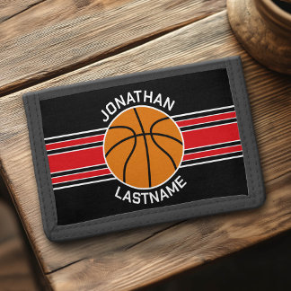 Basketball - Red and Black Team Colors and Name Trifold Wallet