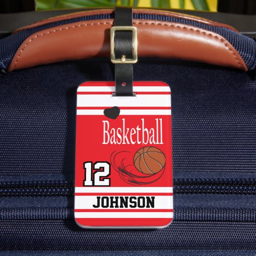 Basketball Red and White Luggage Tag
