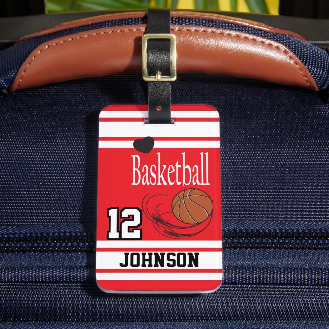 Basketball Red and White Luggage Tag (Front Insitu 2)