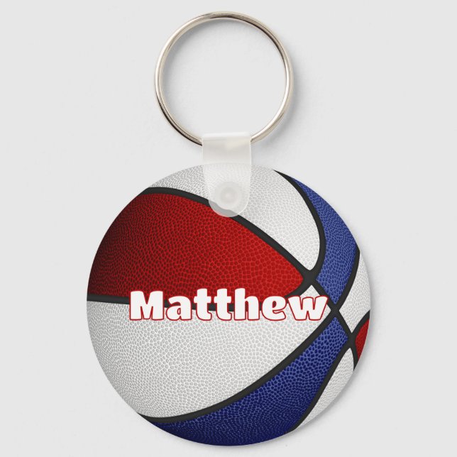 basketball red blue team colors party favors keychain (Front)