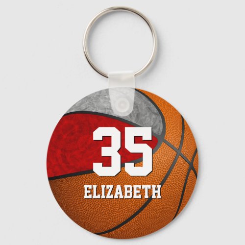 basketball red gray girls school team colors keychain