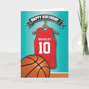 Basketball Red Jersey Sports Custom Birthday Card