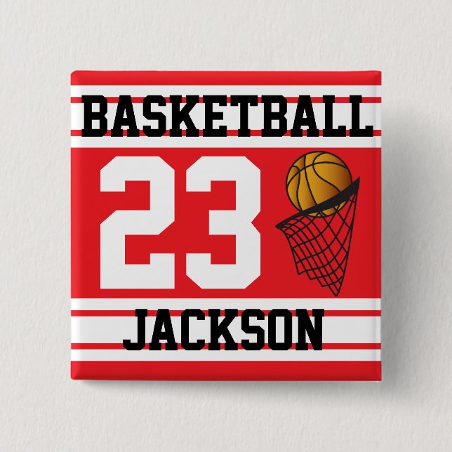 Basketball Red & White Stripes | DIY Text Button (Front)