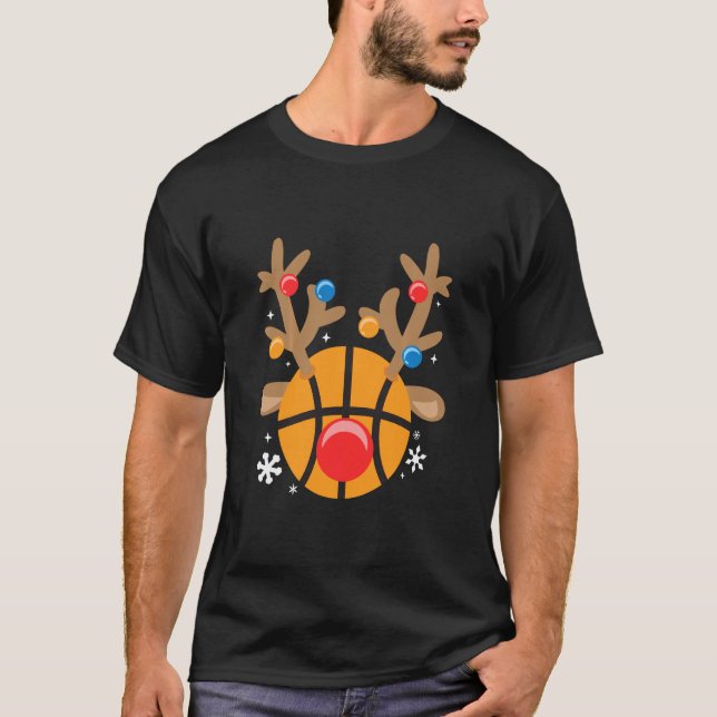 Basketball Reindeer Funny Cute Boy Christmas  T-Shirt (Front)