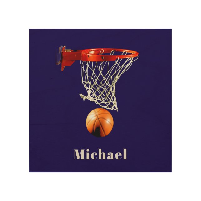 Basketball Replace with Your Name Wood Wall Art (Front)