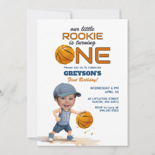 Basketball Rookie 1st Birthday Photo Invitation