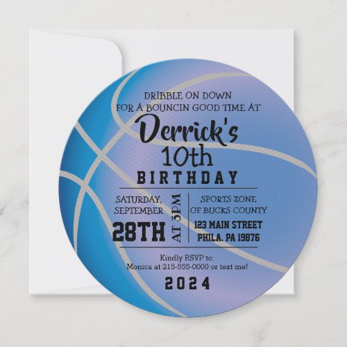 BASKETBALL ROUND BLUE Birthday Party Invitation