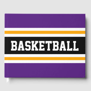 BASKETBALL Royal Purple Orange Black White Stripes Guest Book