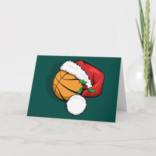 Basketball  Santa Cap Christmas Card