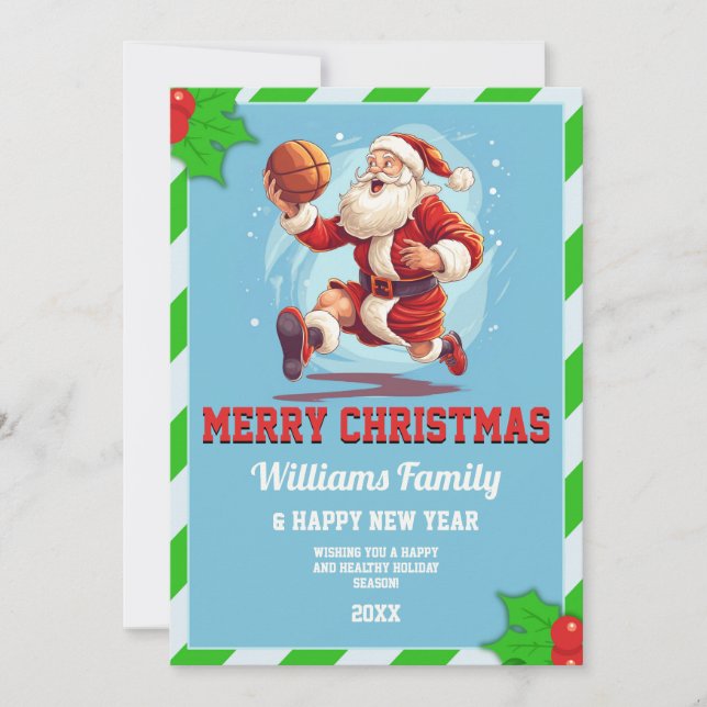 Basketball santa claus Cartoon Invitation (Front)