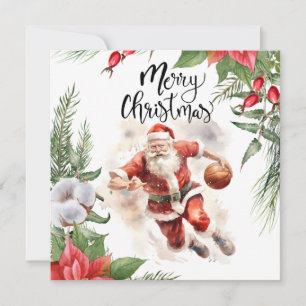 Basketball Santa Claus is playing with Christmas Card
