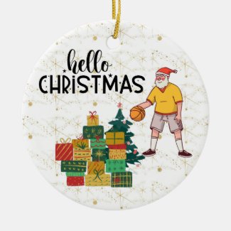 Basketball Santa Claus is playing with Christmas   Ceramic Ornament
