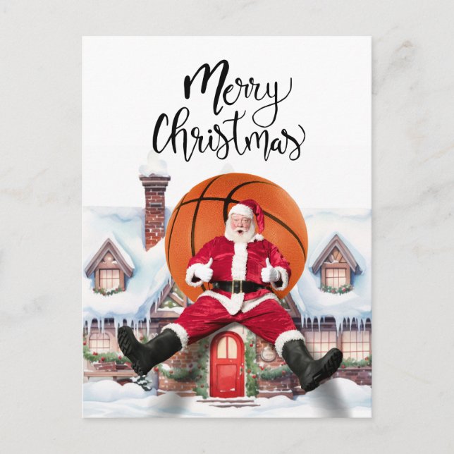 Basketball Santa Claus is playing with Christmas   Holiday Postcard (Front)