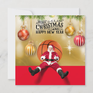Basketball Santa Claus Merry Christmas New Year Card