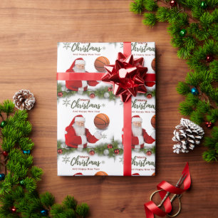 Basketball Santa Claus Merry Christmas New Year Wrapping Paper