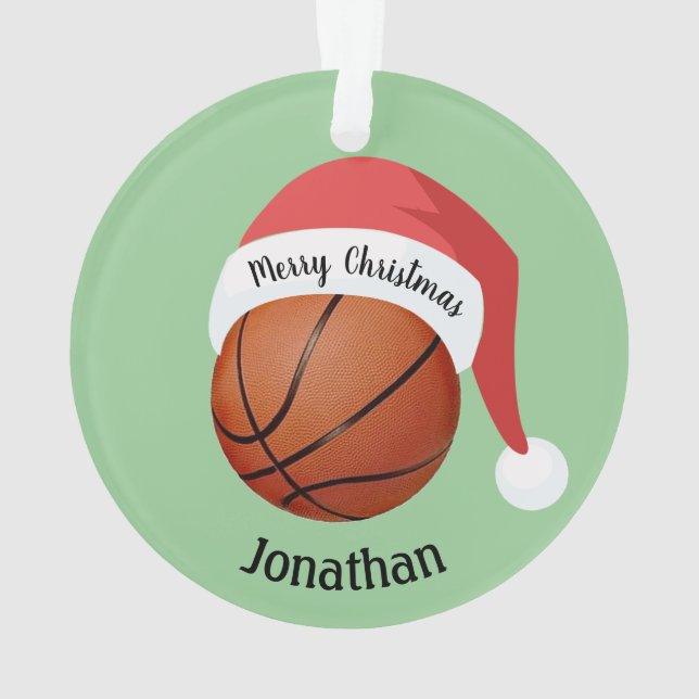 Basketball Santa Hat Acrylic Ornament (Back)