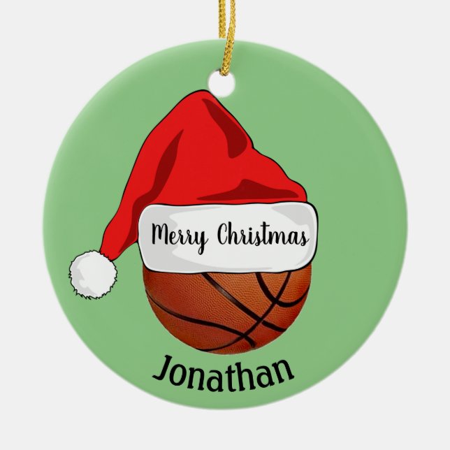 Basketball Santa Hat Ornament (Front)