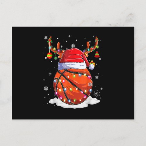 Basketball Santa Hat Reindeer Christmas Lights Fun Postcard