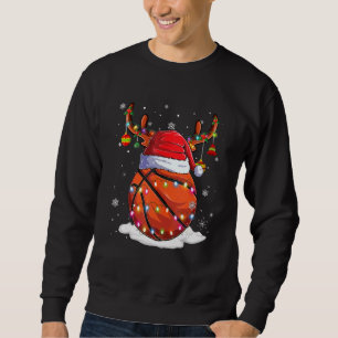 Basketball Santa Hat Reindeer Christmas Lights Fun Sweatshirt