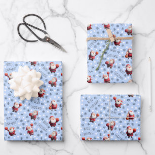Basketball Santa on Baby Blue Wrapping Paper Sheets