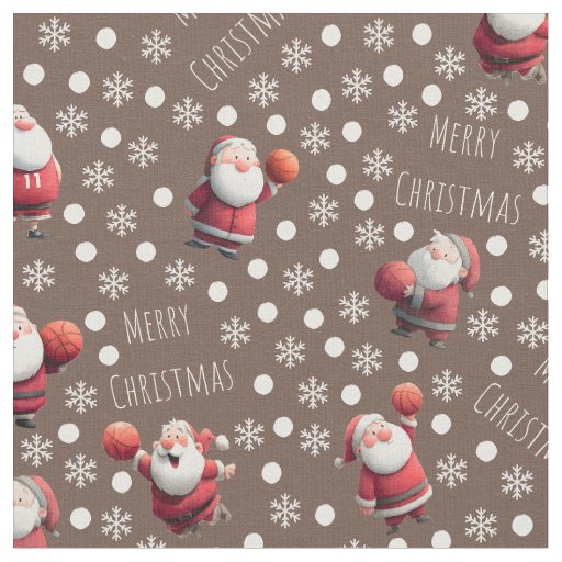 Basketball Santa on Coffee Brown Fabric