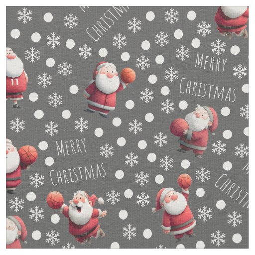 Basketball Santa on Dark Gray Fabric