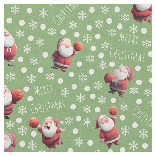 Basketball Santa on Dollar Bill Green Fabric