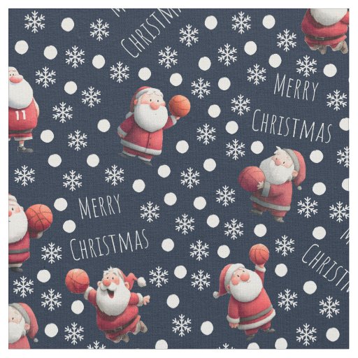 Basketball Santa on Navy Blue Fabric