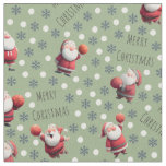 Basketball Santa on Olive Green Fabric