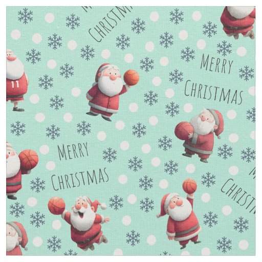 Basketball Santa on Ultramarine Green Fabric