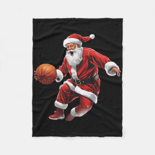 Basketball Santa Slam Dunk Ugly Christmas  Fleece Blanket