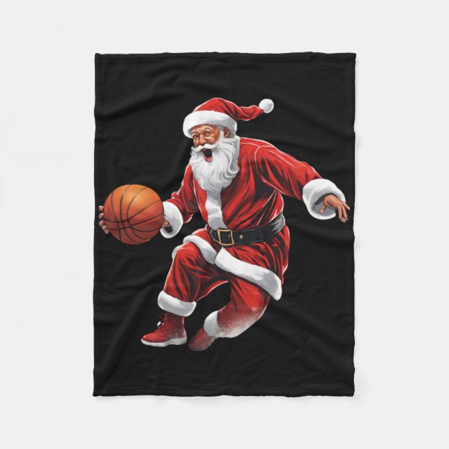 Basketball Santa Slam Dunk Ugly Christmas  Fleece Blanket (Front)