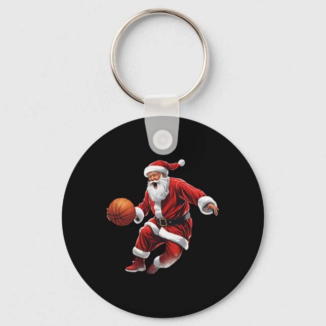 Basketball Santa Slam Dunk Ugly Christmas  Keychain (Front)