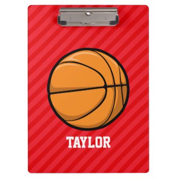 Basketball; Scarlet Red Stripes Clipboard by Birthday_Party_House at Zazzle