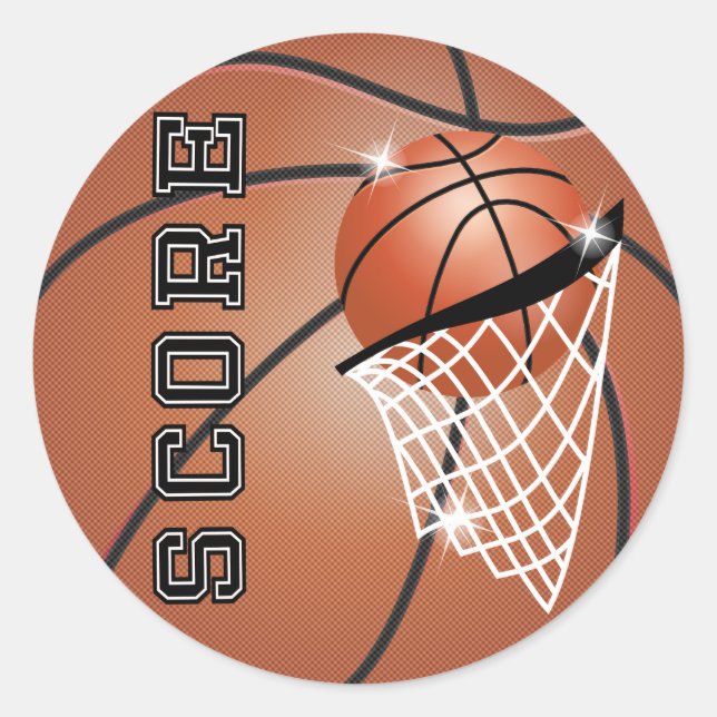 Basketball Score in Orange Brown Classic Round Sticker (Front)
