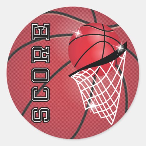 Basketball Score in Red Classic Round Sticker