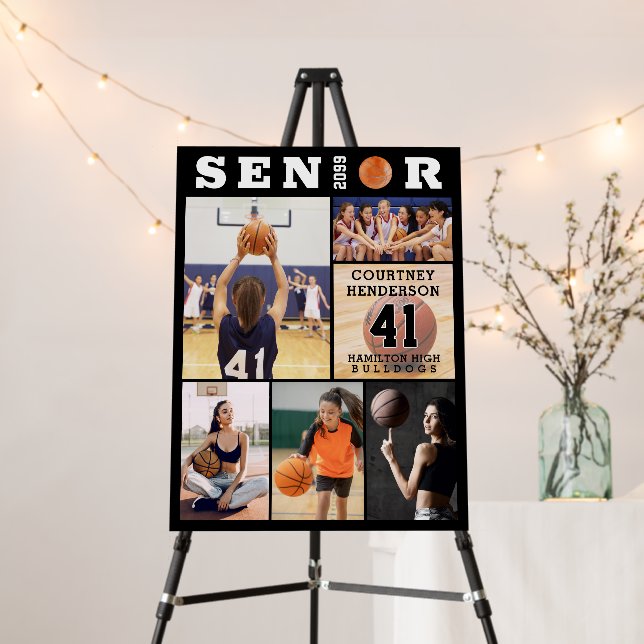 Basketball Senior Graduation 6 Photo Collage Foam Board (In Situ (Stand))