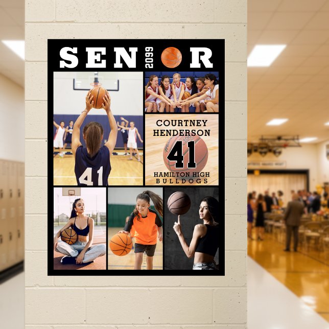 Basketball Senior Graduation 6 Photo Collage Poster (Creator Uploaded)