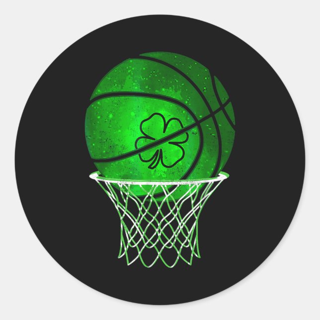 Basketball Shamrock Lucky Clover Irish St Patrick' Classic Round Sticker (Front)